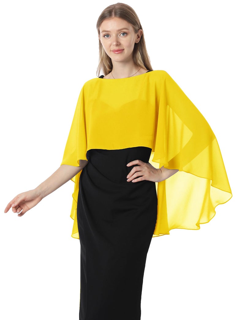 Hotshawl Capelets for women Chiffon Cape Shawls and Wraps for Evening Dress Wedding Capes Cover Up (Yellow gold) - Image 2